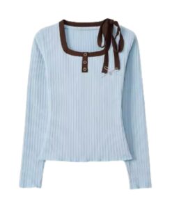 Cute Tie Bow Accent Contrast Color Long Sleeve